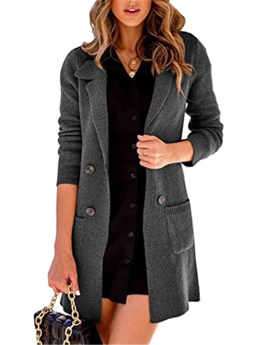 Women's Open Front Lapel Collar Cardigan Button Down Long Sweater